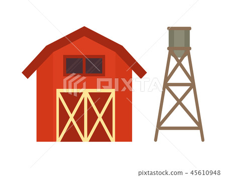 Red Stable and Water Cask Vector Illustration 45610948