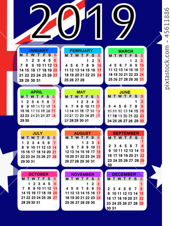 Calendar 2019 with flag of Australia. Calendar 2019 with flag of Australia. 45611886