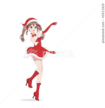 Anime manga girl dressed in Santa Claus costume 45611928