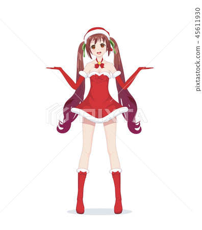 Anime manga girl dressed in Santa Claus costume 45611930