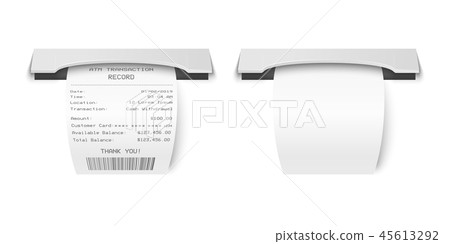 Vector Realistic 3d Paper Printed ATM Transaction Record Receipt Set Closeup Isolated on White Vector Realistic 3d Paper Printed ATM Transaction Record Receipt Set Closeup Isolated on White 45613292