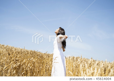 Wheat field and woman portrait 45614004