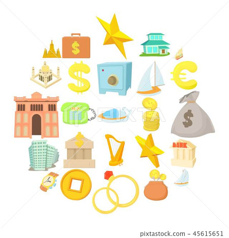 Monetary wealth icons set, cartoon style 45615651