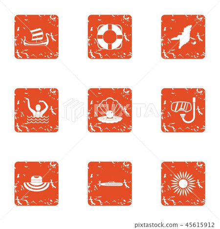 World ocean icons set, grunge style 45615912