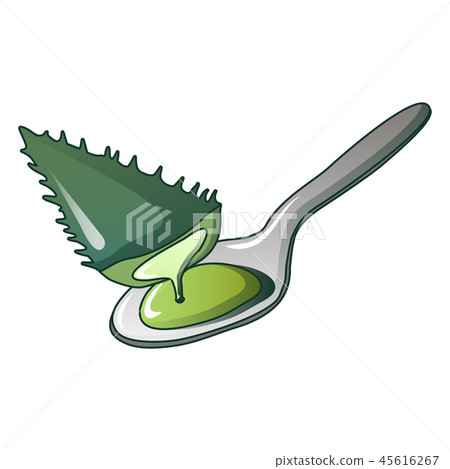 Aloe juice on spoon icon, cartoon style Aloe juice on spoon icon, cartoon style 45616267