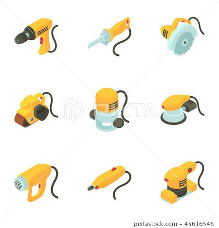 Lathe icons set, isometric style Lathe icons set, isometric style 45616548
