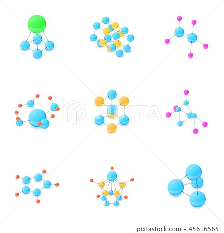 Atomic structure icons set, isometric style Atomic structure icons set, isometric style 45616565