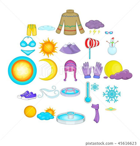 Mountain climate icons set, cartoon style Mountain climate icons set, cartoon style 45616623