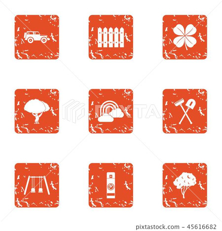 Front garden icons set, grunge style - Stock Illustration [45616682 ...