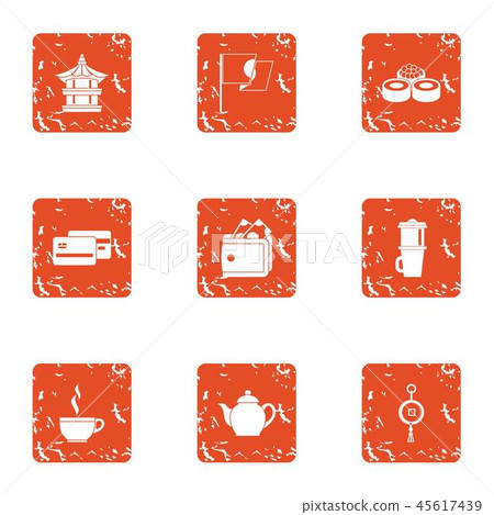 Asia palace icons set, grunge style Asia palace icons set, grunge style 45617439