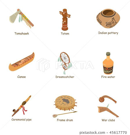 Native american icons set, isometric style 45617770
