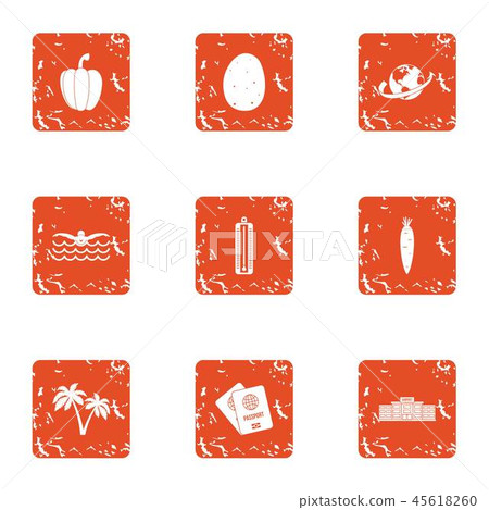 Travel document icons set, grunge style 45618260