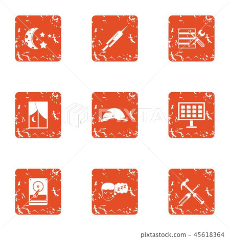 Night show icons set, grunge style 45618364