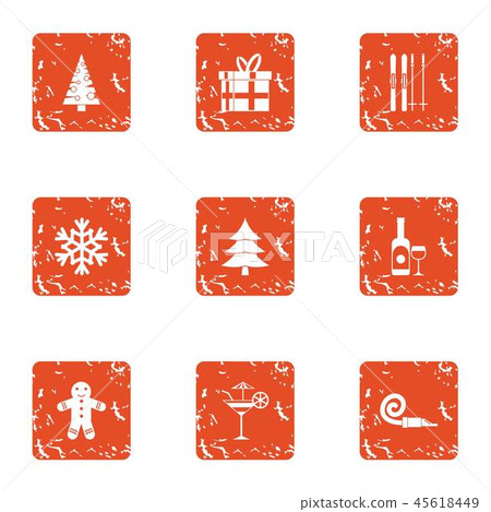 Winter period icons set, grunge style 45618449