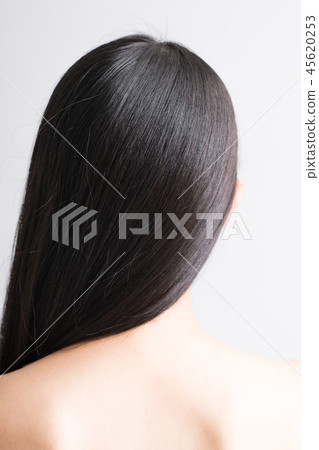 Black Hair Straight Hair Back View Of Young Woman Stock Photo