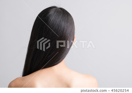 Black hair straight hair back view of young woman 45620254