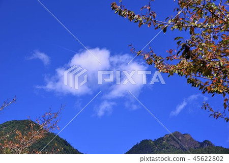 藍天白雲,綠色背景,美麗的山景. 藍天白雲,綠色背景,美麗的山景. 45622802