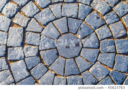 Paving. Square cobblestone circular pattern. Paving. Square cobblestone circular pattern. 45623763