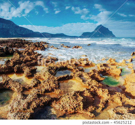 Spring panorama of sea coast city Trapany. Sicily, Italy Spring panorama of sea coast city Trapany. Sicily, Italy 45625212