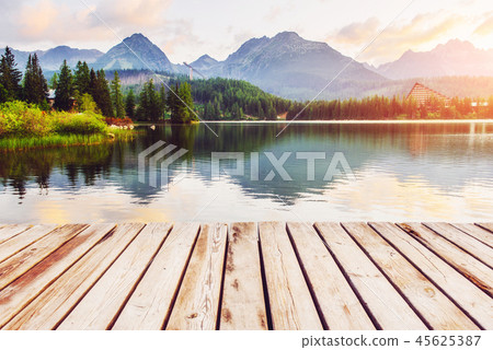 Majestic mountain lake in National Park High Tatra. Strbske pleso, Slovakia 45625387
