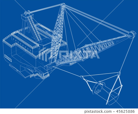 Dragline walking excavator. Vector Dragline walking excavator. Vector 45625886