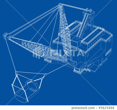 Dragline walking excavator. Vector 45625888