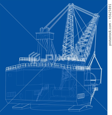 Dragline walking excavator. Vector 45625891