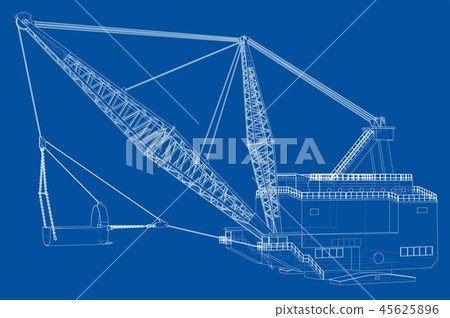 Dragline walking excavator. Vector Dragline walking excavator. Vector 45625896