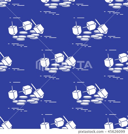 Seamless pattern with dreidel, sevivon, coins 45626099