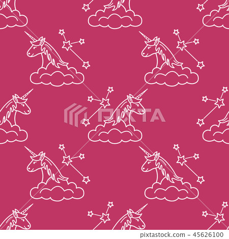 Pattern with magic unicorn, stars, clouds 45626100