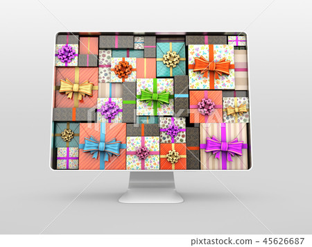 Computer monitor with gifts on screen 45626687