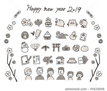 手繪風格新年圖標集(鉛筆觸摸) 手繪風格新年圖標集(鉛筆觸摸) 45628006