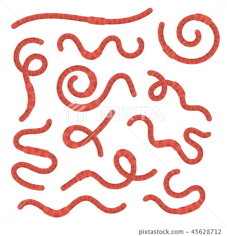 Cartoon Earth Red Worms Icon Set. Vector 45628712