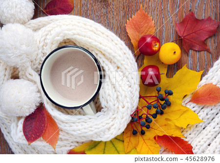 Autumn composition with cup of coffee Autumn composition with cup of coffee 45628976
