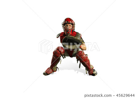 one caucasian man baseball player playing in studio silhouette isolated on white background 45629644