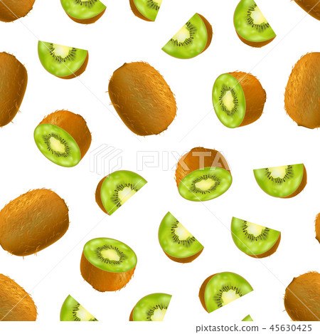 Realistic Detailed 3d Whole Kiwi Seamless Pattern Background. Vector Realistic Detailed 3d Whole Kiwi Seamless Pattern Background. Vector 45630425