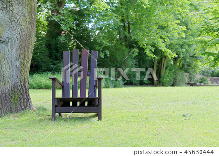 Wooden chair for relaxing on the green lawn 45630444
