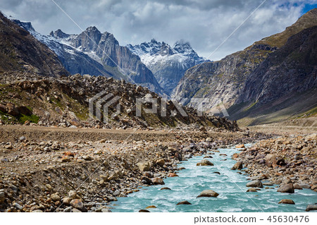Chandra River in Lahaul Valley in Himalayas 45630476
