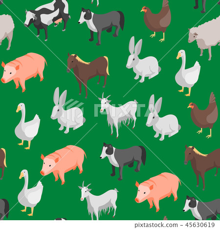 Farm Animals 3d Seamless Pattern Background Isometric View. Vector 45630619
