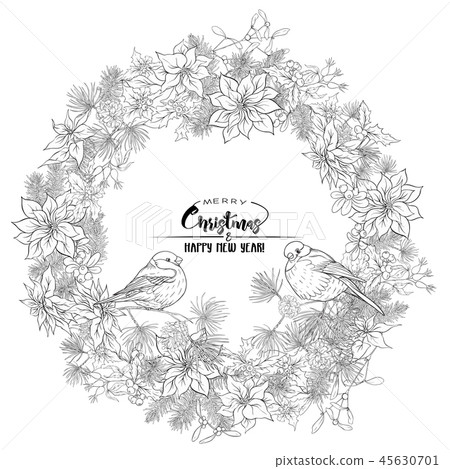 Download Christmas Card With A Christmas Wreath Stock Illustration 45630701 Pixta PSD Mockup Templates