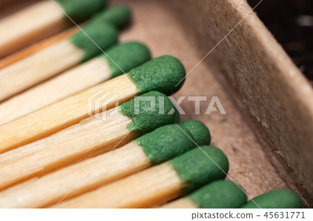 Green Matches in a box close up Green Matches in a box close up 45631771