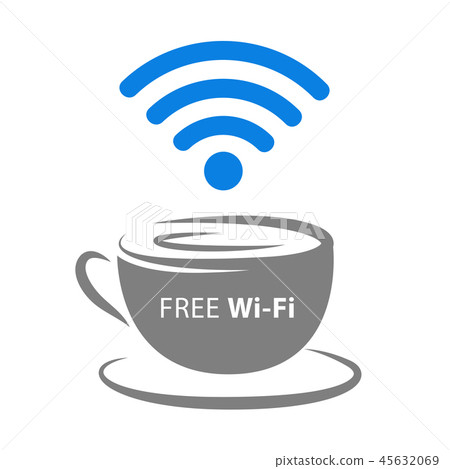 free Wi-Fi zone icon with coffee cup and blue wireless signal free Wi-Fi zone icon with coffee cup and blue wireless signal 45632069
