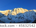 Sunlight on summit of Annapurna Mountain Range  45632542