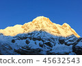 Sunlight on the peak of Annapurna Mountain Range 45632543