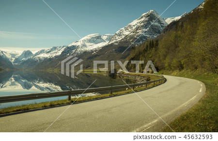 Road along a fiord in Norway Road along a fiord in Norway 45632593