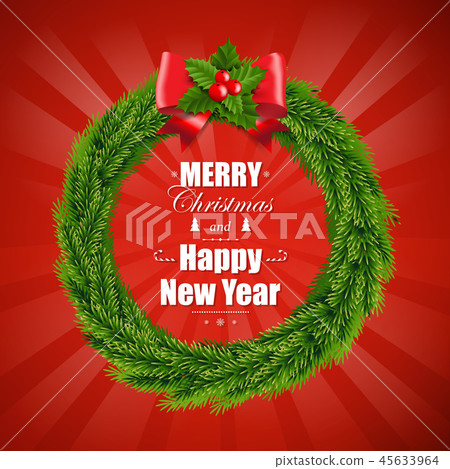 Christmas Wreath Isolated Red Background 45633964