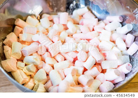 Colorful marshmallows close up in a bowl Colorful marshmallows close up in a bowl 45634549