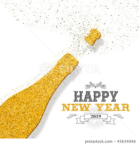 Happy new year 2019 champagne bottle golden card - Stock Illustration ...