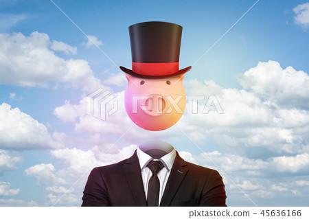 3d rendering serving as head between a businessman suit and a magician's hat. 3d rendering serving as head between a businessman suit and a magician's hat. 45636166