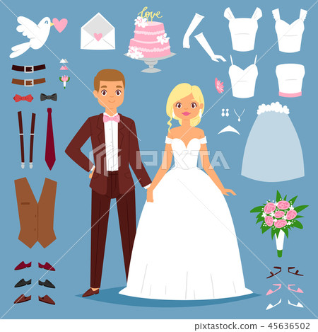Cartoon wedding bride and groom couple vector illustration of young couple isolated on background 45636502